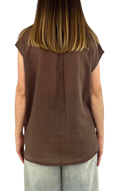 Off-On - Camicia mussola smanicata - Moro