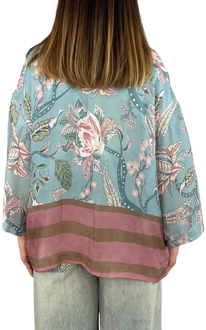 Wu'Side - Kimono corto sfoderato - Rosa/Celeste