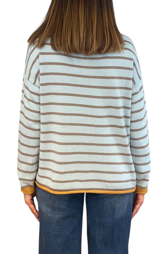 Off-on - Maglia a righe - Celeste