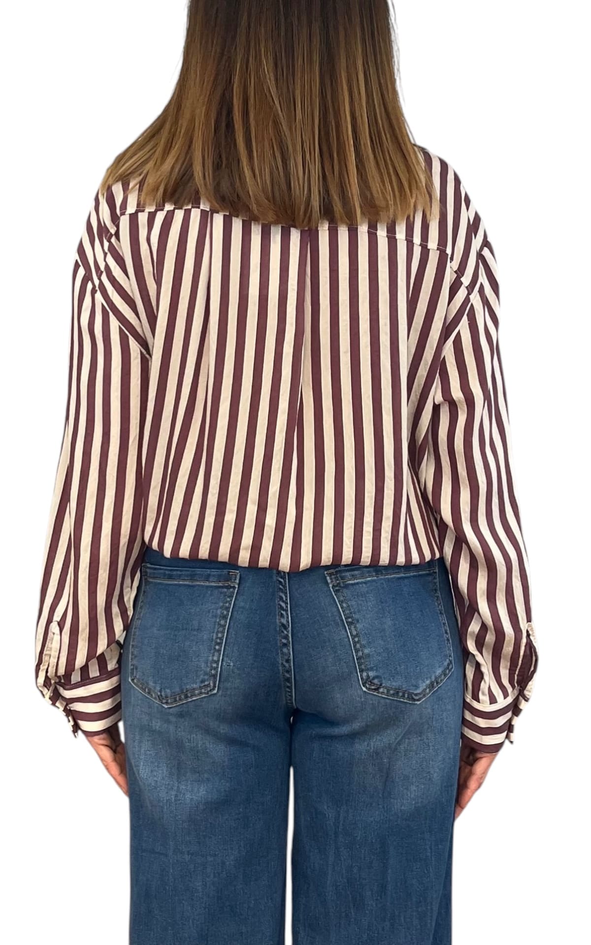 Off-on - Camicia a righe - Burro/Bordeux