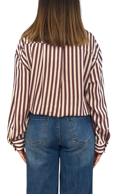 Off-on - Camicia a righe - Burro/Bordeux