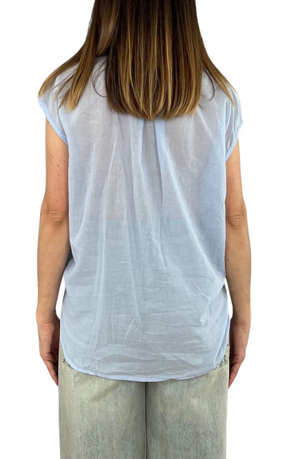 Off-On - Camicia mussola smanicata - Celeste