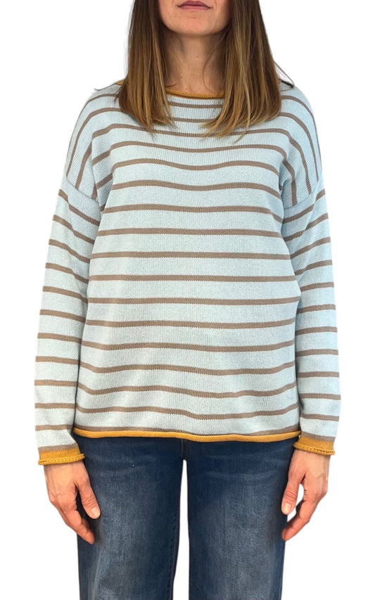 Off-on - Maglia a righe - Celeste