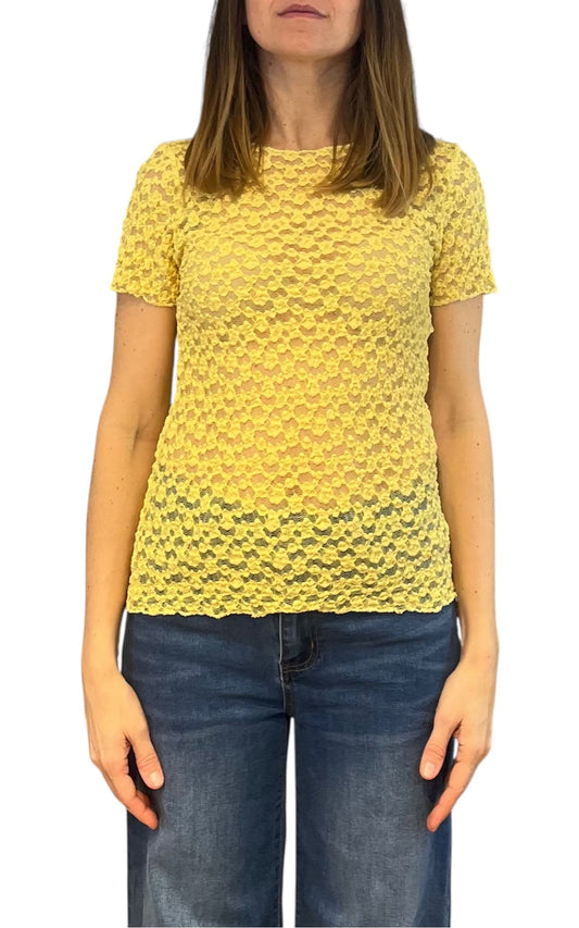 Off-on -T-shirt pizzo - Giallo