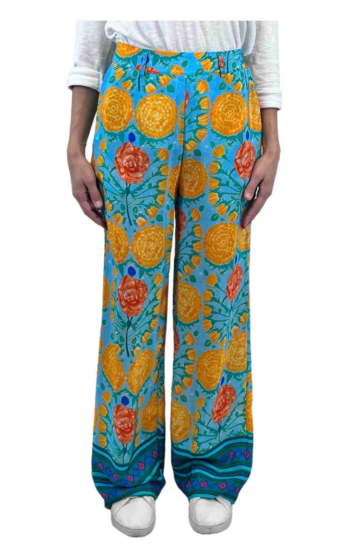 Pantalone fantasia arancio giallo celeste Wu'side