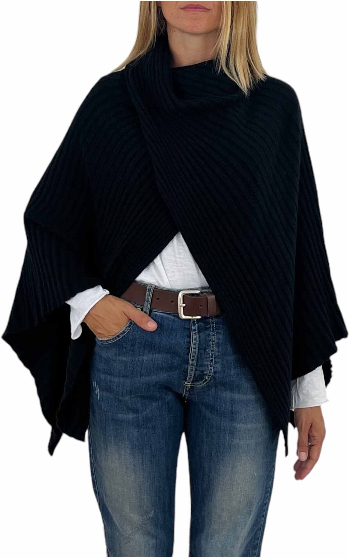 Initial - Poncho a coste - nero