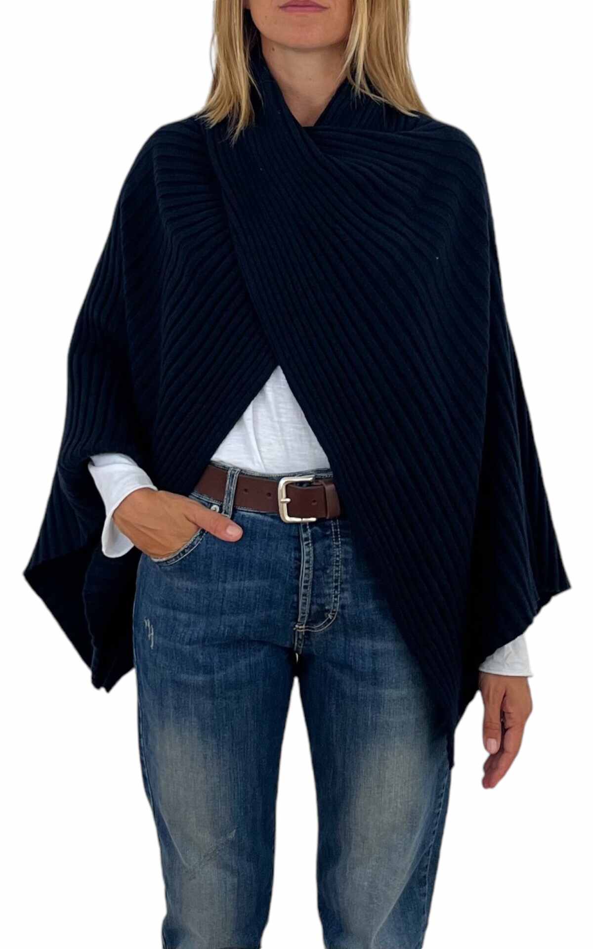 Initial - Poncho a coste - blu