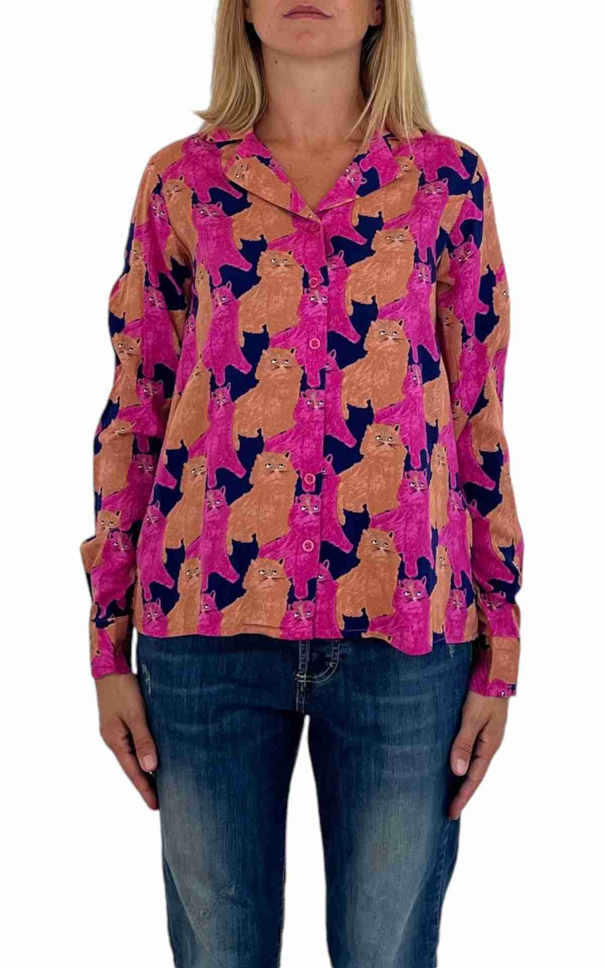 Compañía Fantástica - Camicia gatti - blu/fuxia