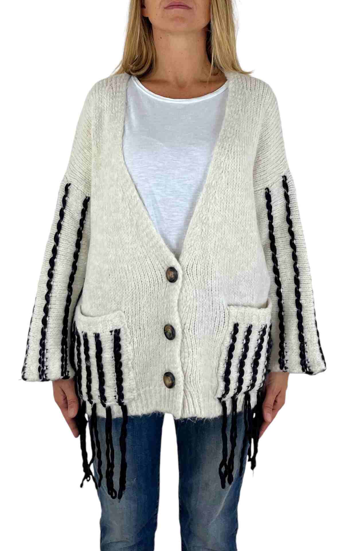 Off-on – Cardigan frange – bianco