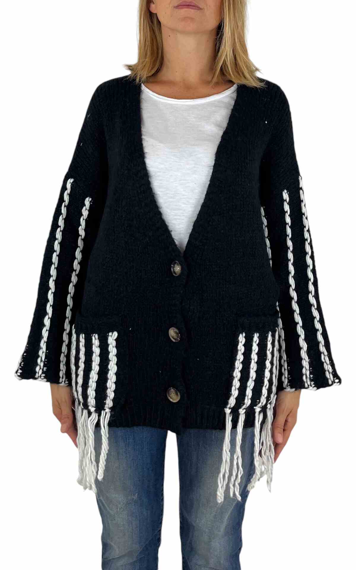 Off-on – Cardigan frange – nero