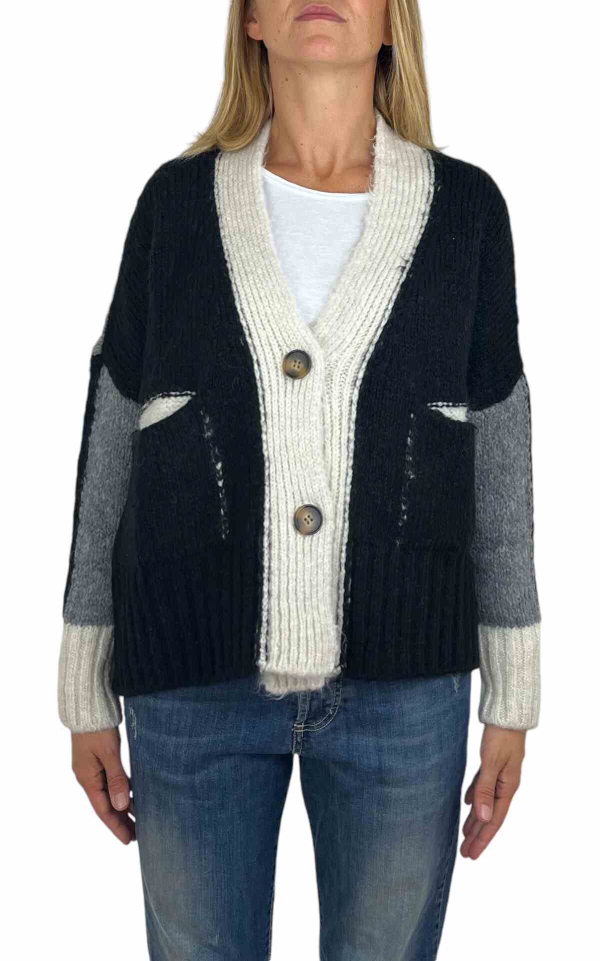 Off-on – Cardigan 3 colori - nero/grigio/burro