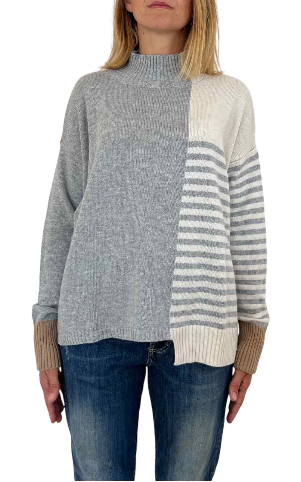 Off-on – Maglia 3 colori collo costine – grigio