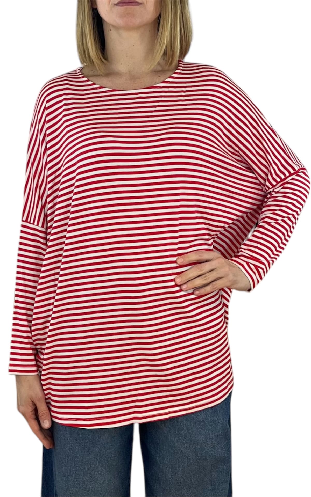 Initial - t-shirt over a righe - Rosso