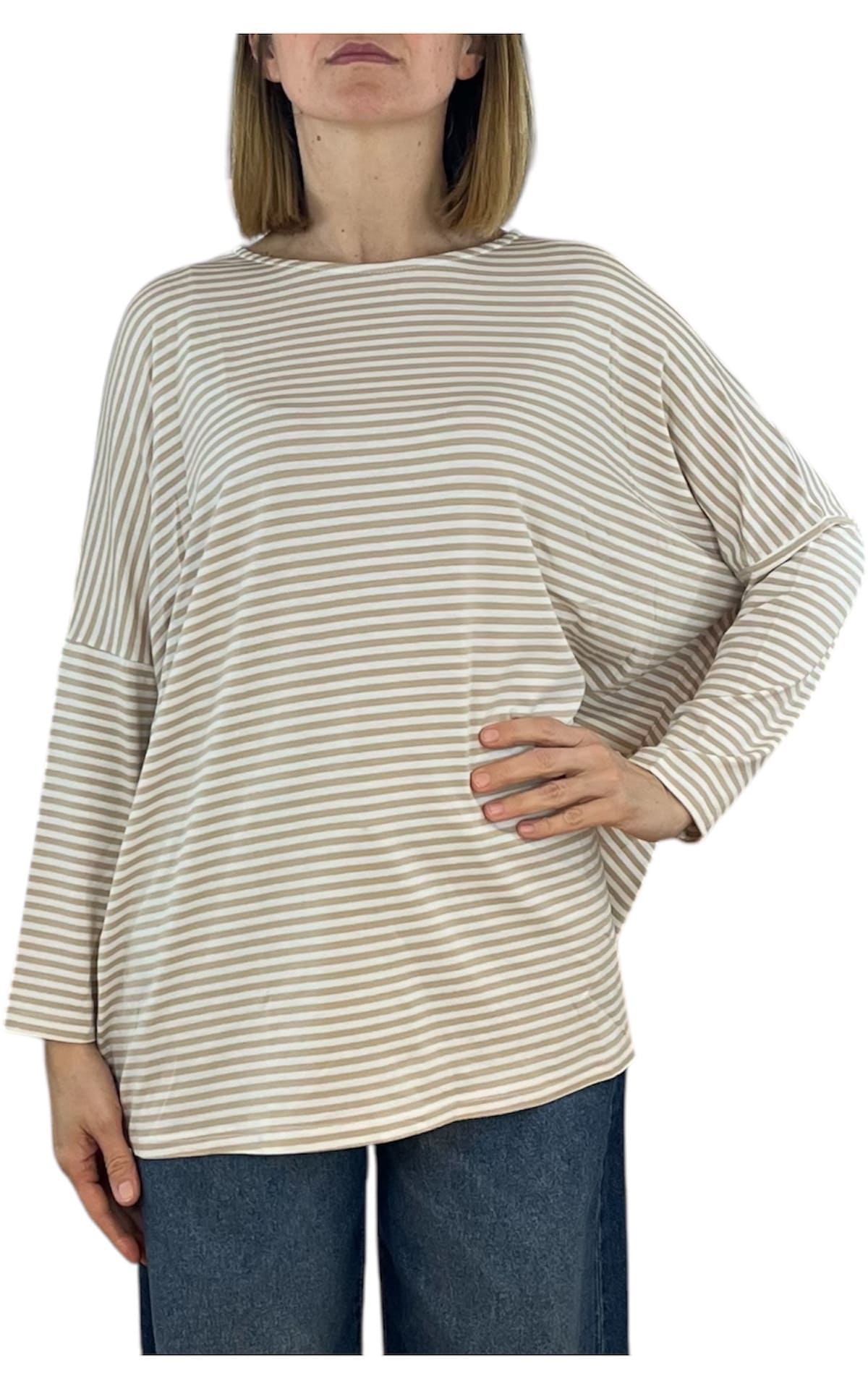 Initial - t-shirt over a righe - Beige