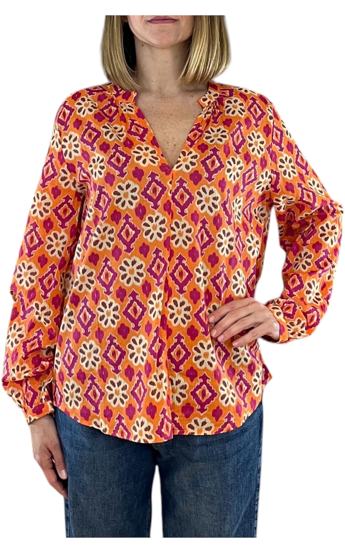 GOA - Blusa in mussola scollo V - arancio