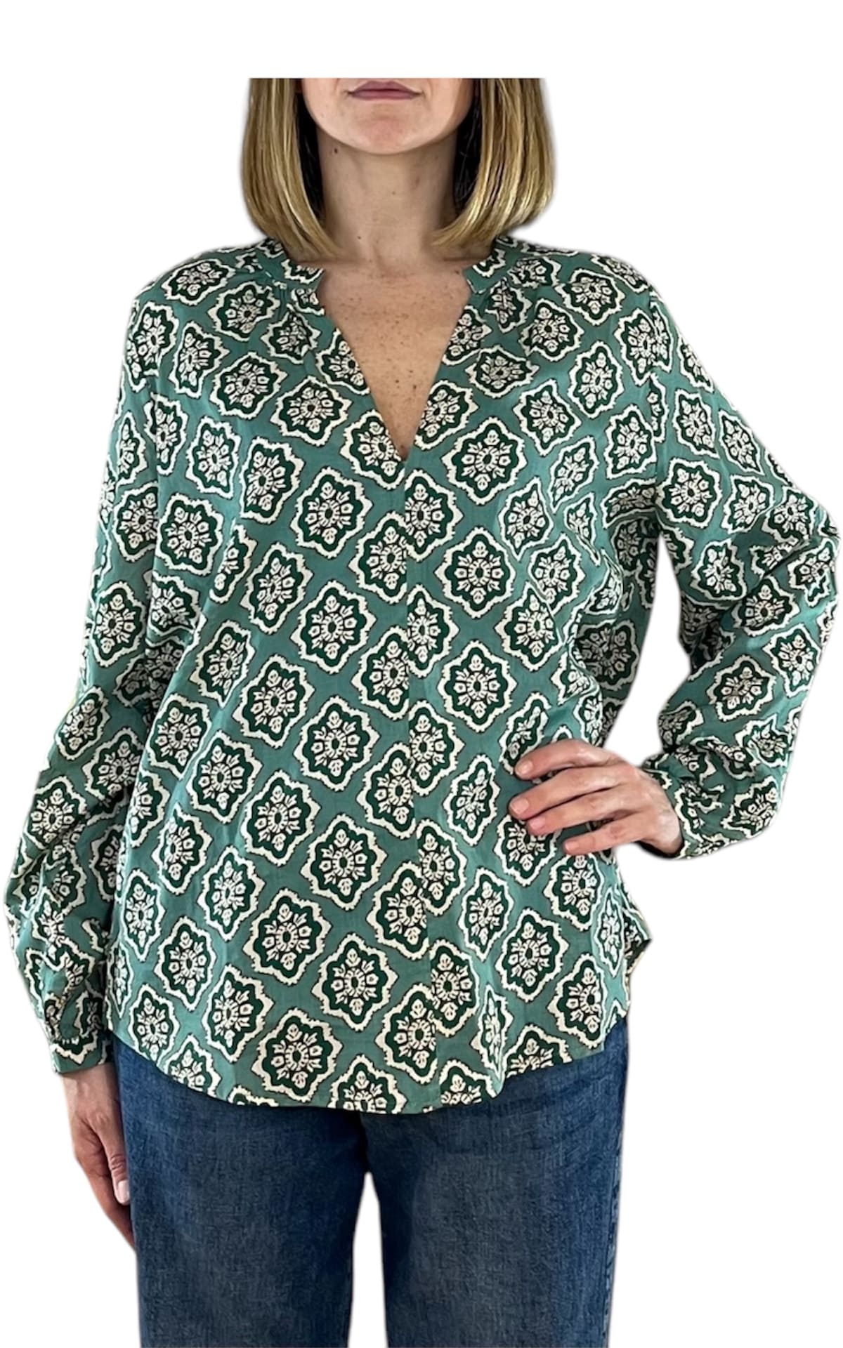 GOA - Blusa in mussola scollo V - verde