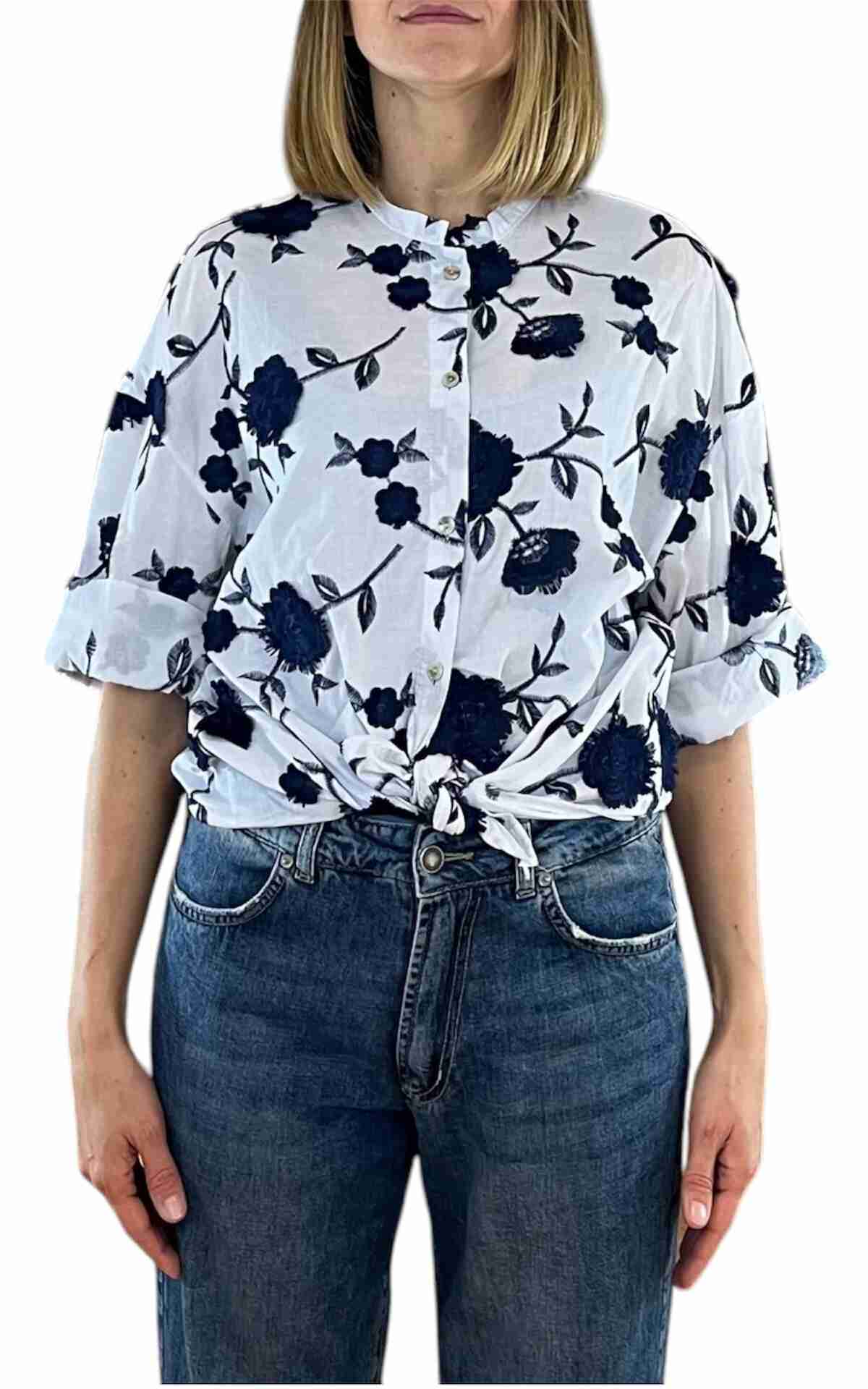 Off-On - Camicia ricamo a rilievo - blu