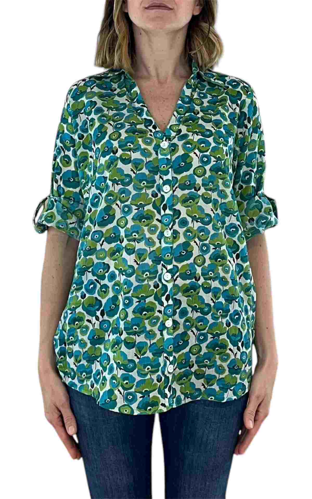 Palme - Camicia in mussola scollo V - verde