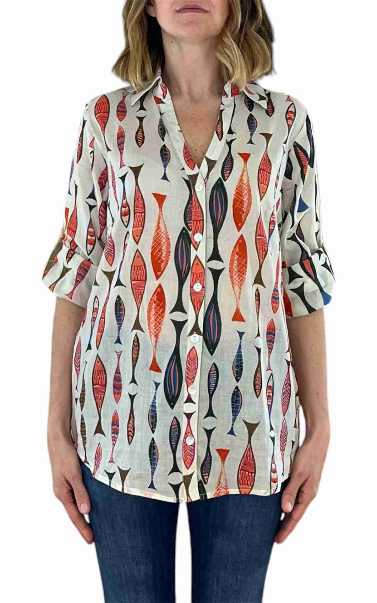 Palme - Camicia in mussola scollo V - arancio