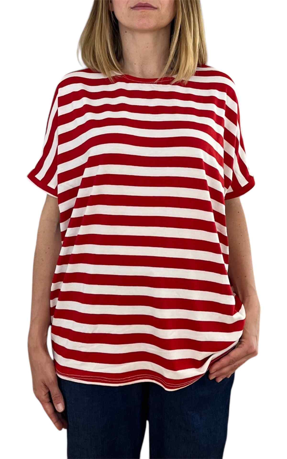 Initial - t-shirt mezza manica over riga - rosso