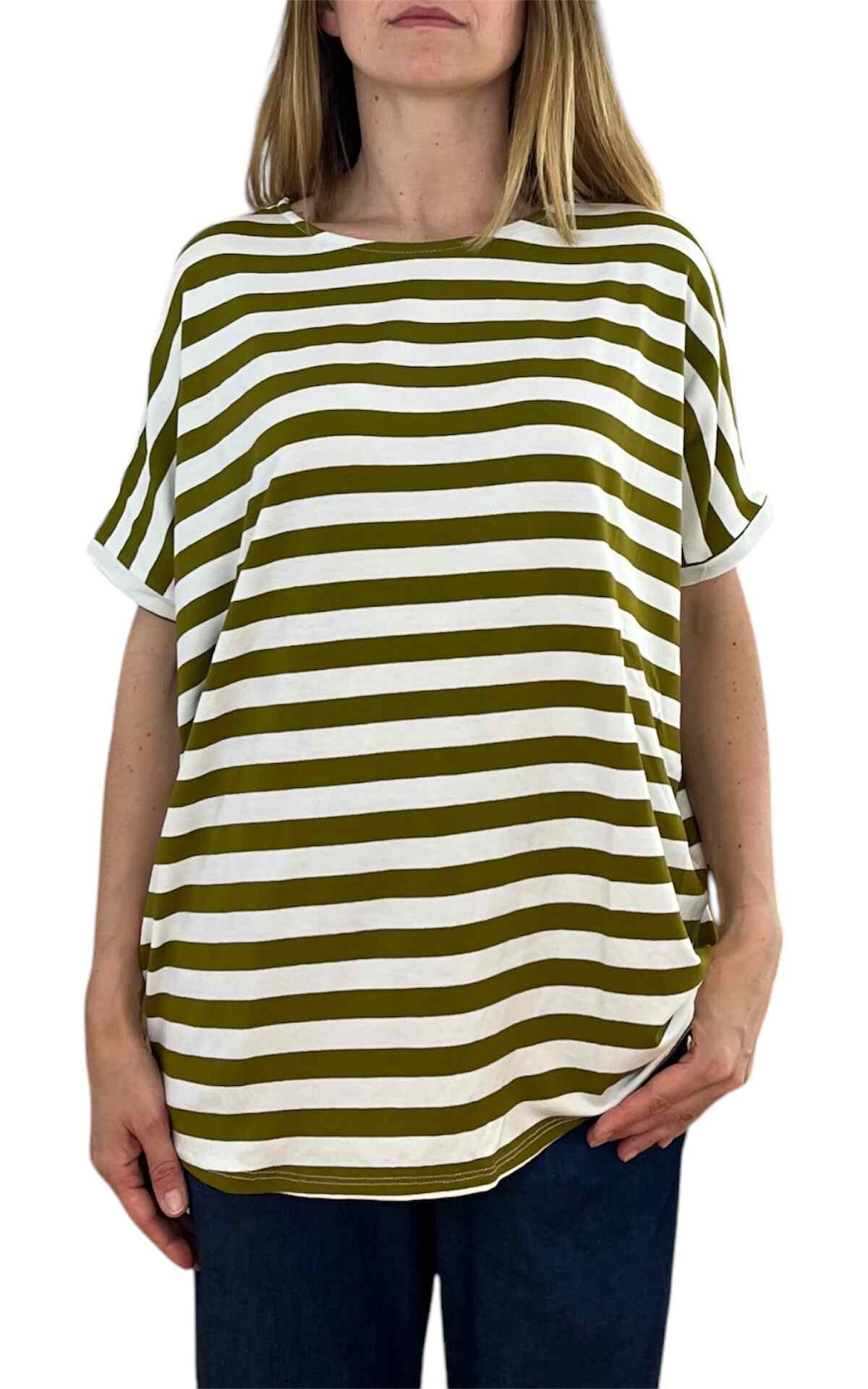 Initial - t-shirt mezza manica over riga - verde