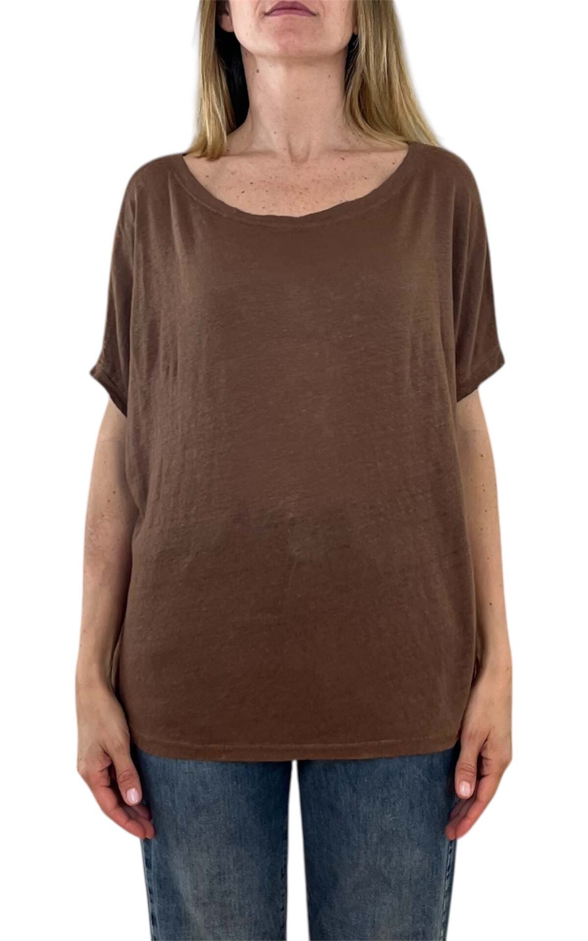Off-On - T shirt over in lino - Cioccolato