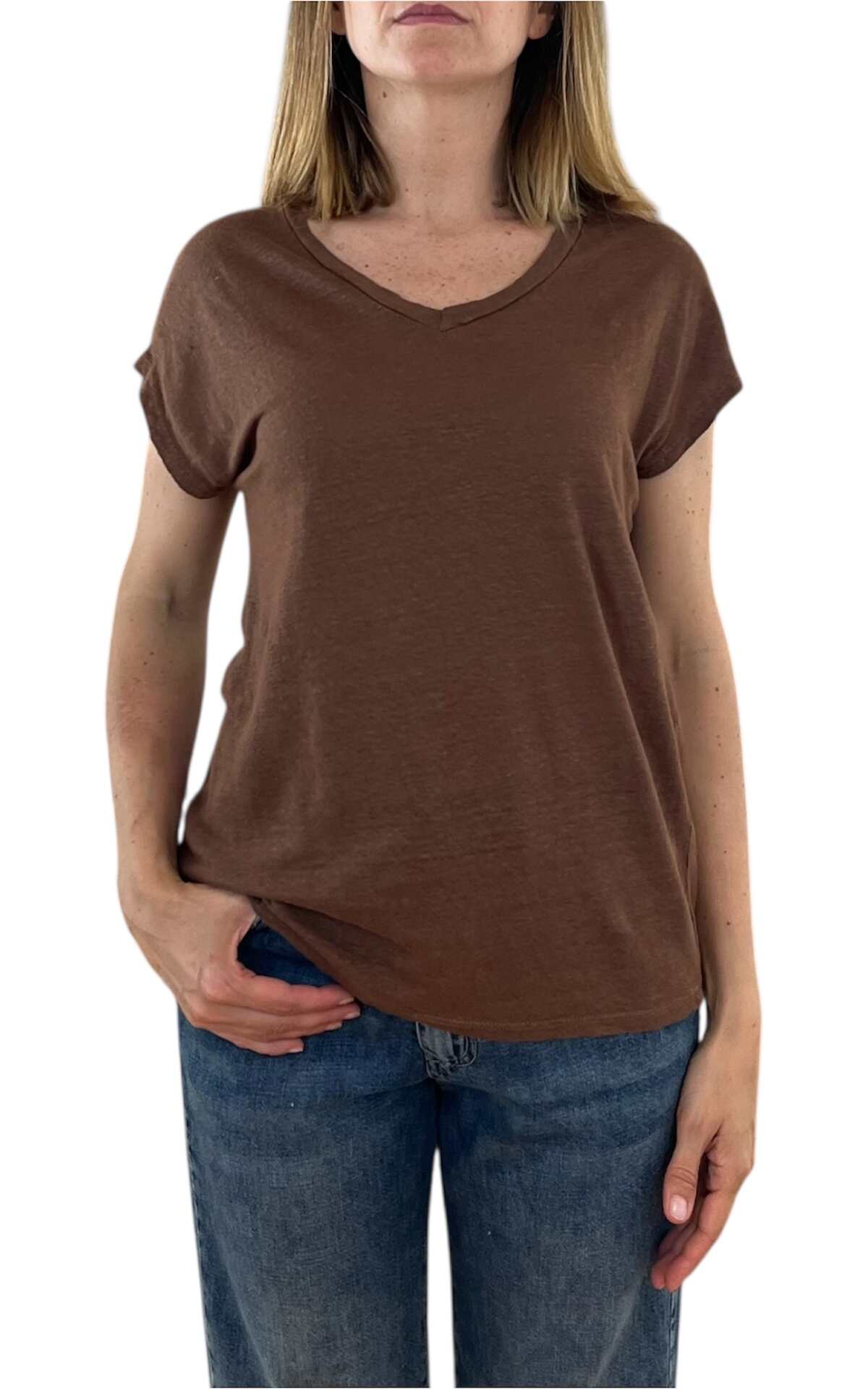 Off-On - T shirt lino V - cioccolato
