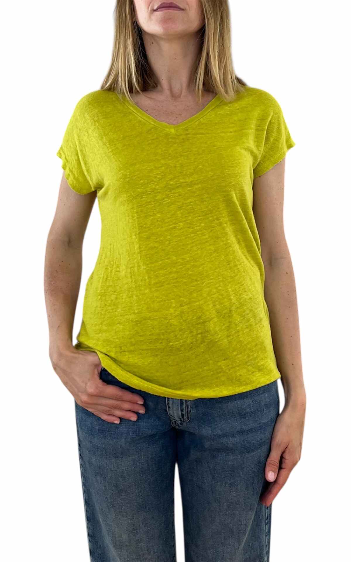 Off-On - T shirt lino V - lime