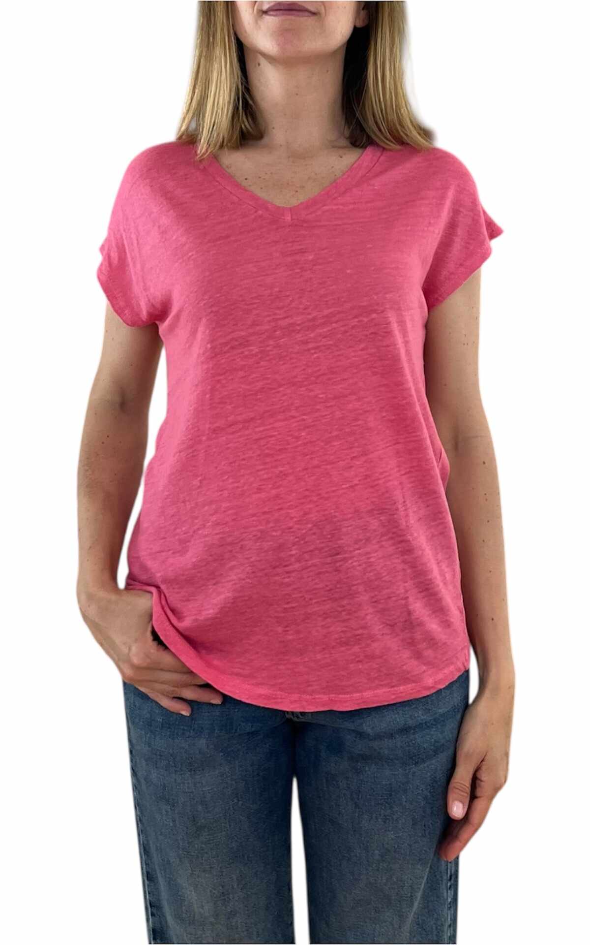 Off-On - T shirt lino V - rosa