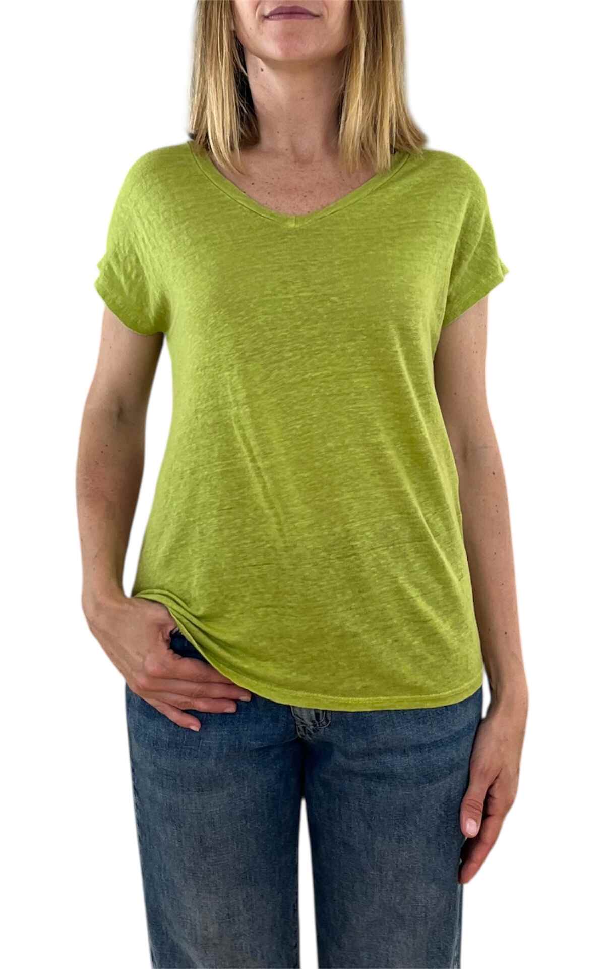 Off-On - T shirt lino V - verde
