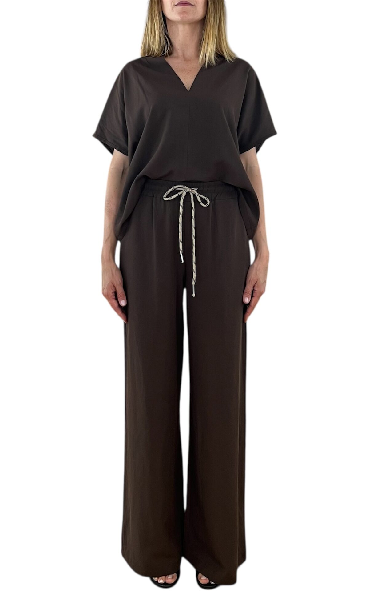 Off-On – Completo blusa scollo a v – Cioccolato