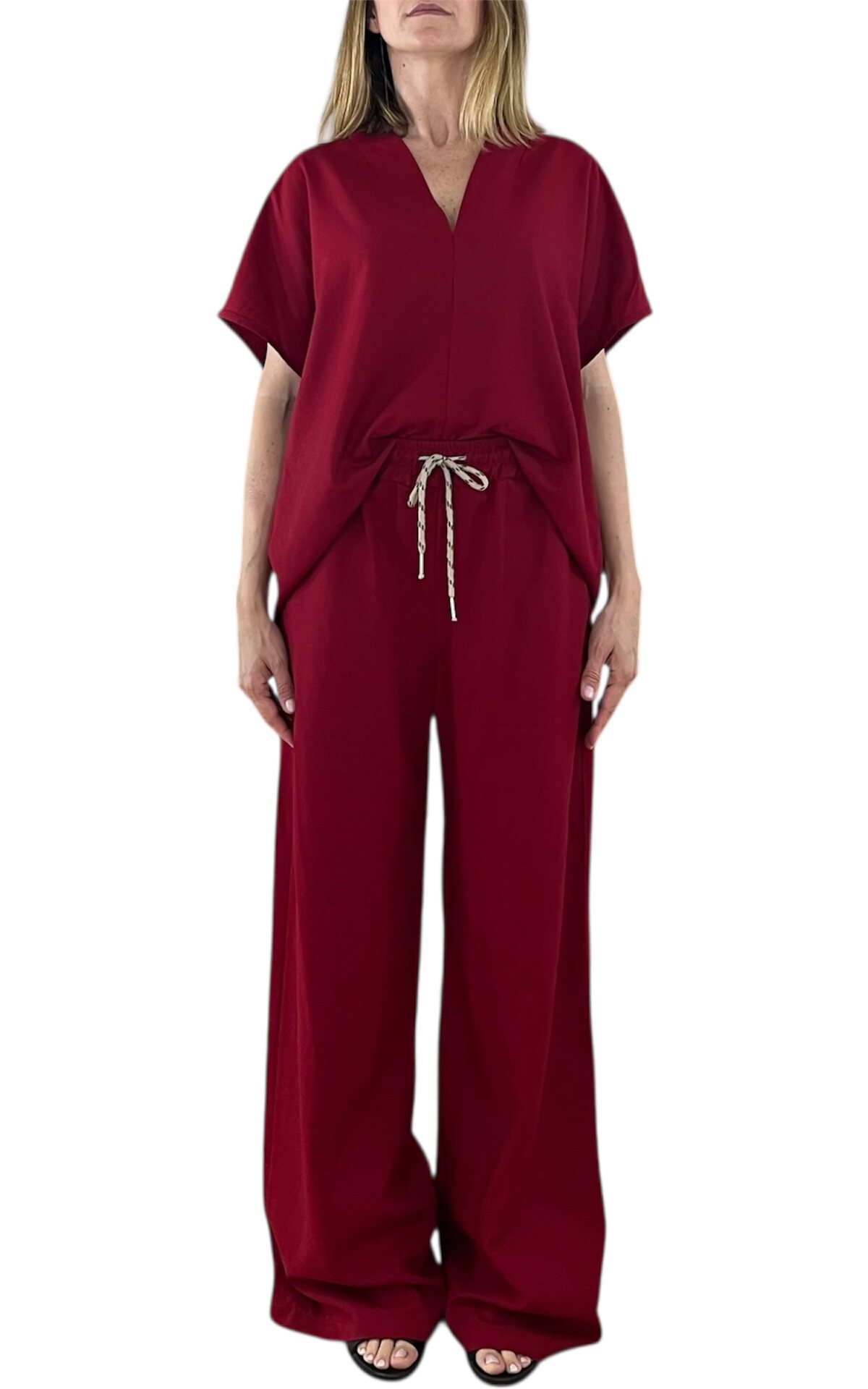 Off-on - Completo blusa scollo a v - rosso
