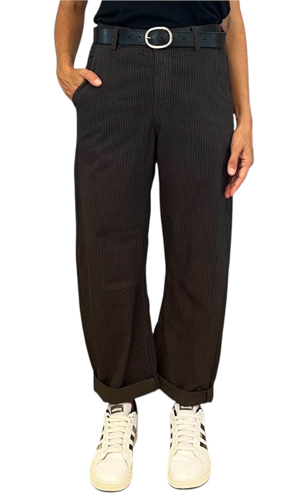 Off-On - Pantalone boyfriend rigato - testa di moro
