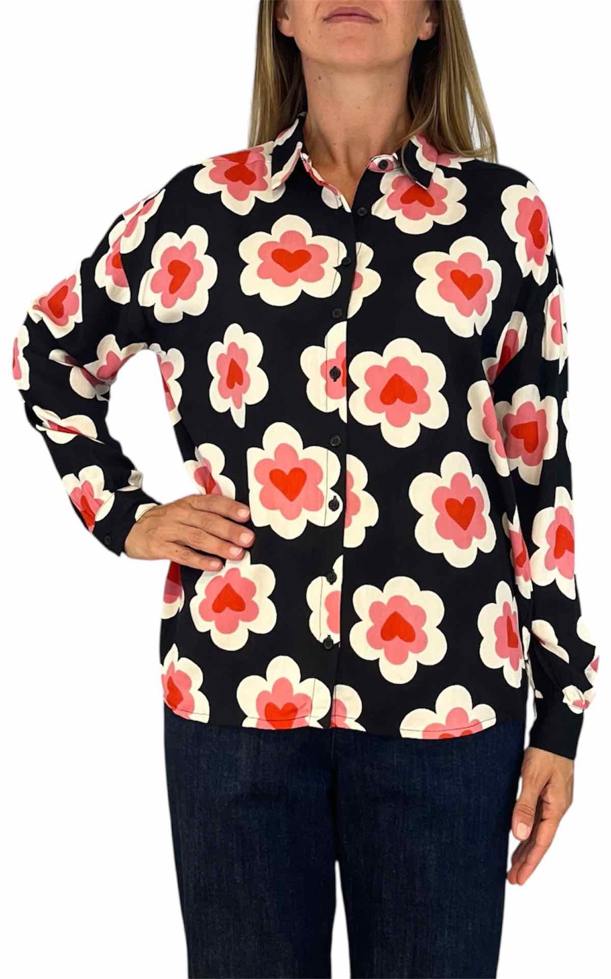 Compañia Fantastica - camicia fantasia cuori - nero