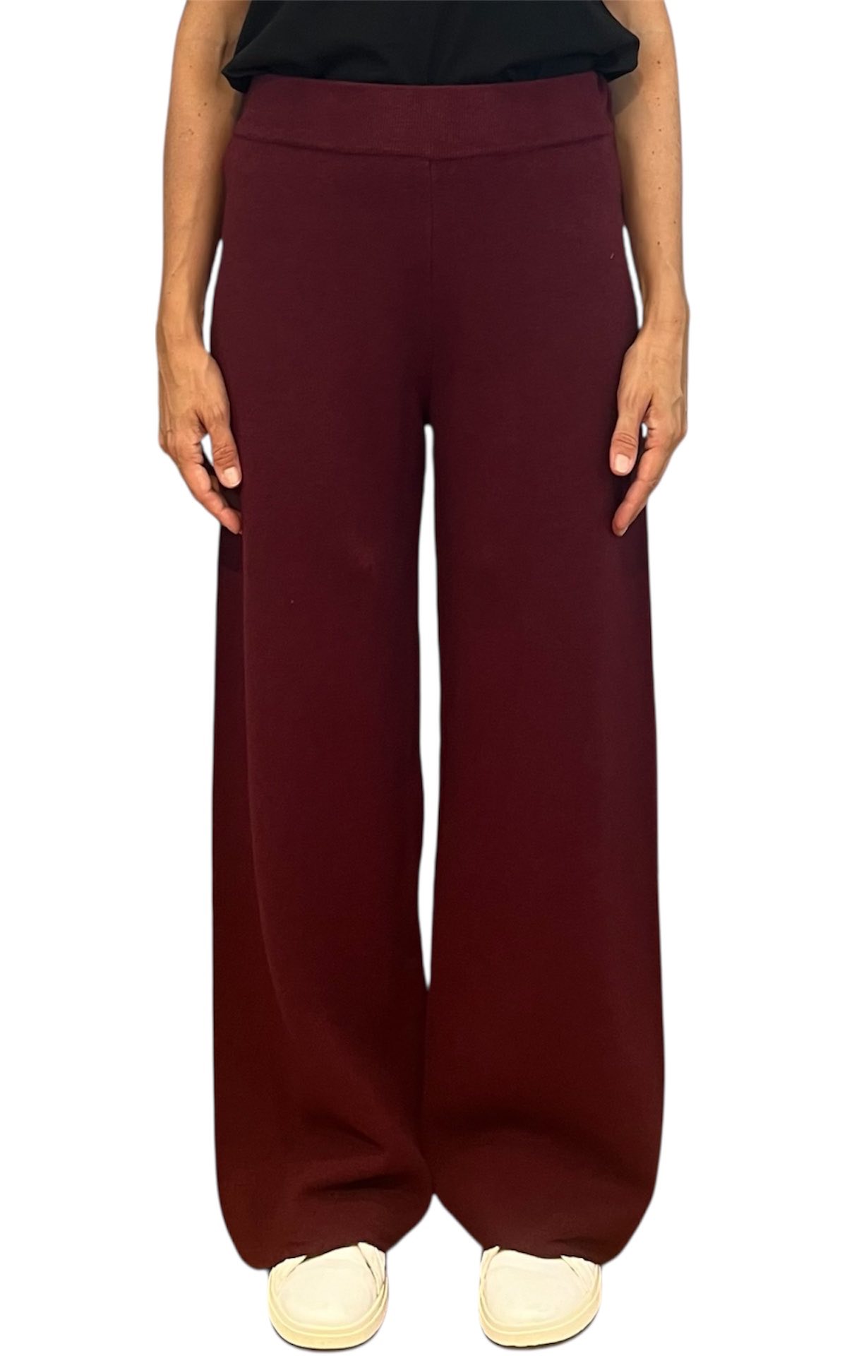 Initial – Pantalone palazzo in maglia – bordeaux