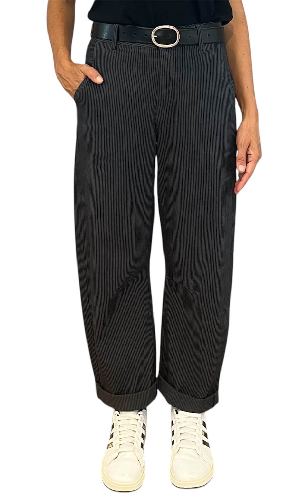 Off-On - Pantalone boyfriend rigato - grigio scuro