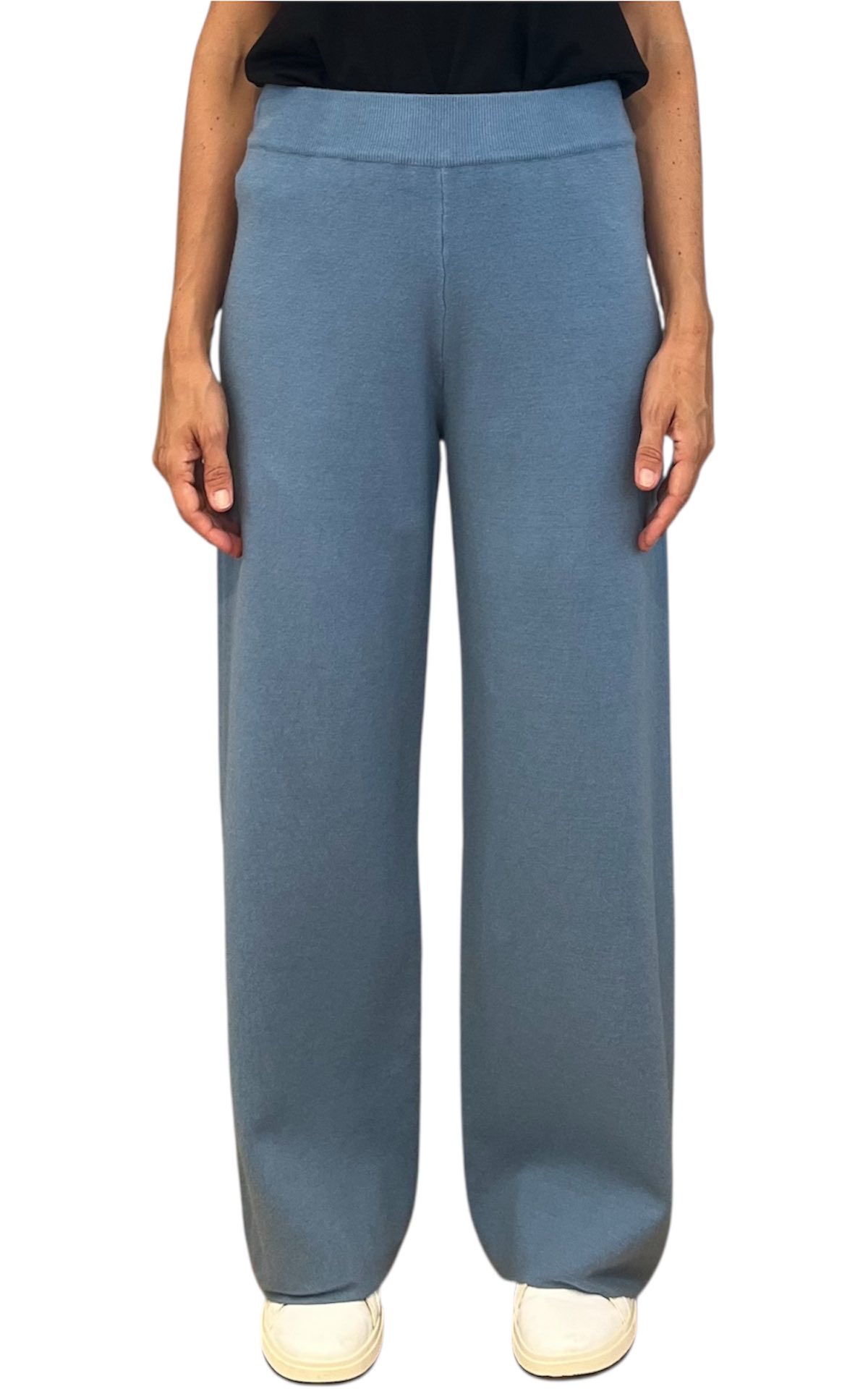 Initial – Pantalone palazzo in maglia – celeste