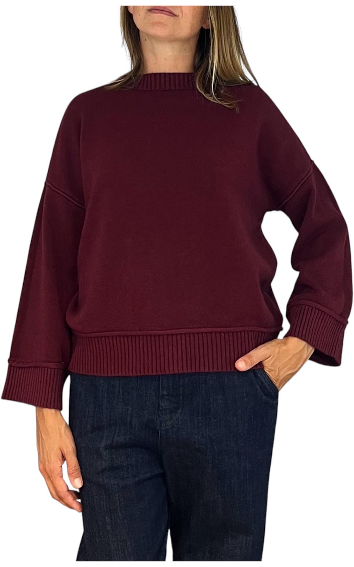 Initial - Maglia manica coste - bordeaux