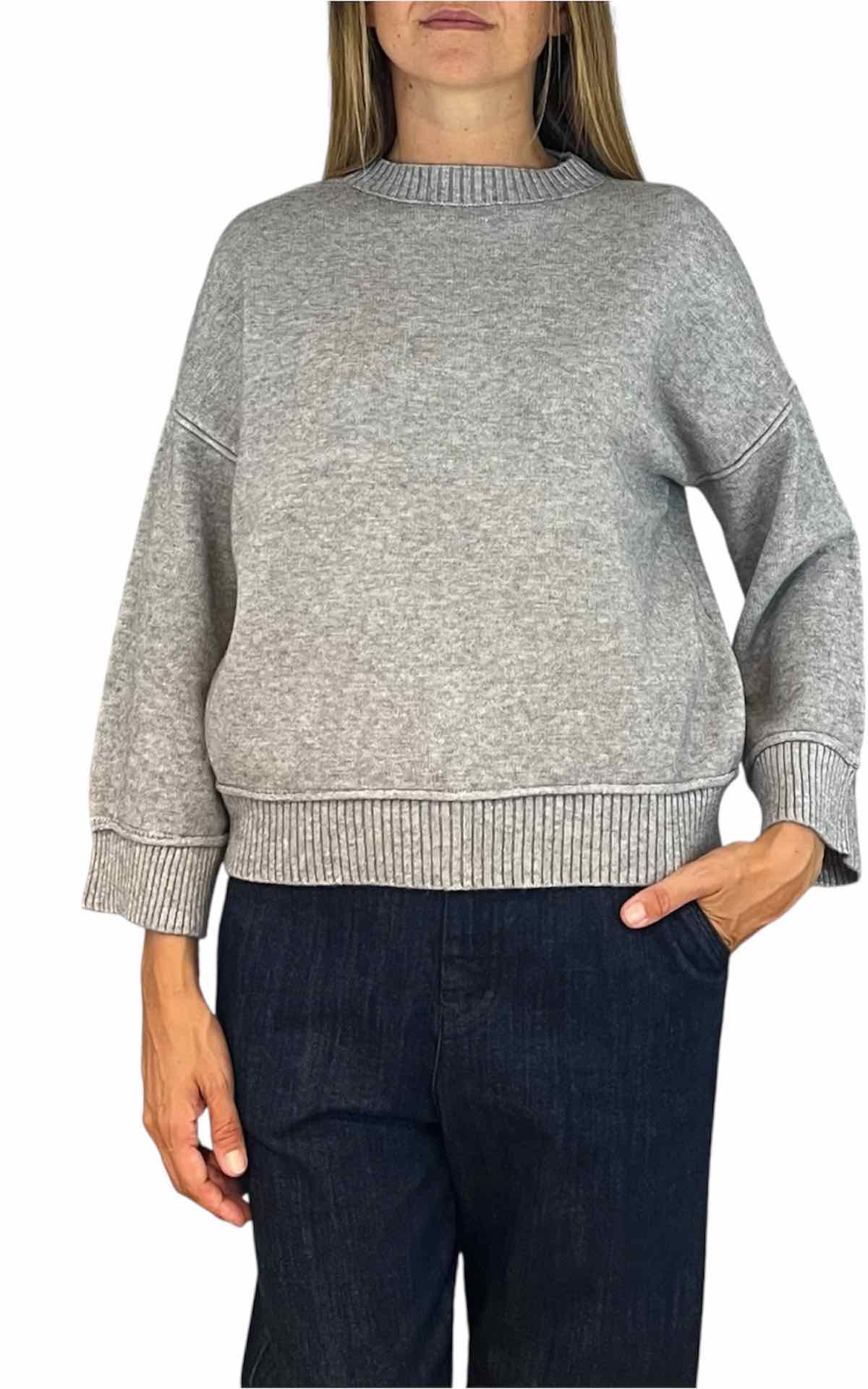Initial - Maglia manica coste - grigio chiaro