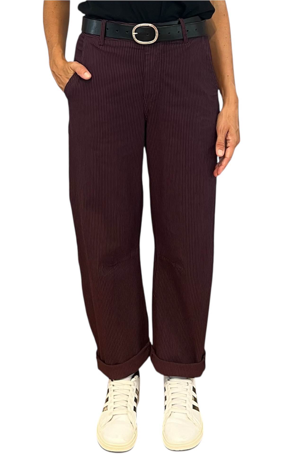 Off-On - Pantalone boyfriend rigato - prugna
