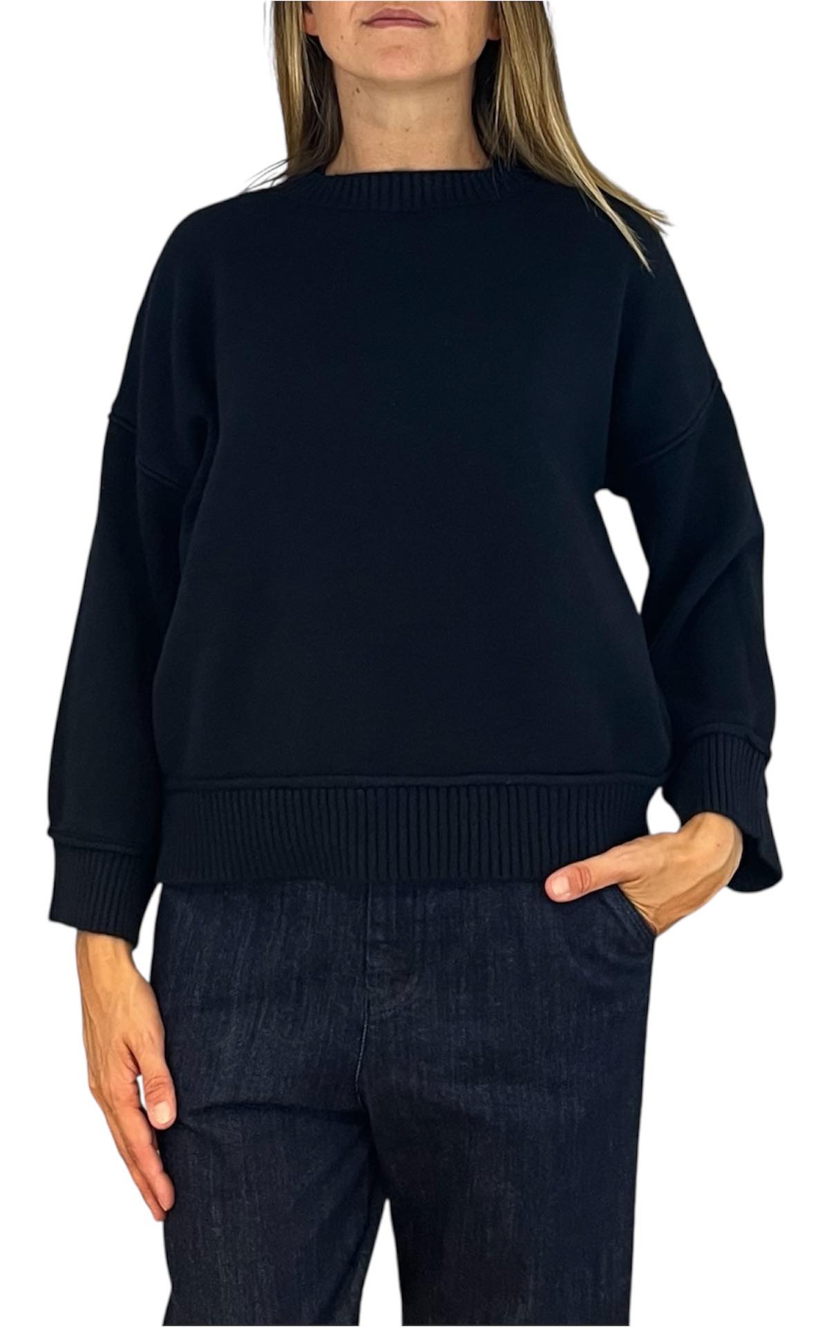 Initial - Maglia manica coste - blu