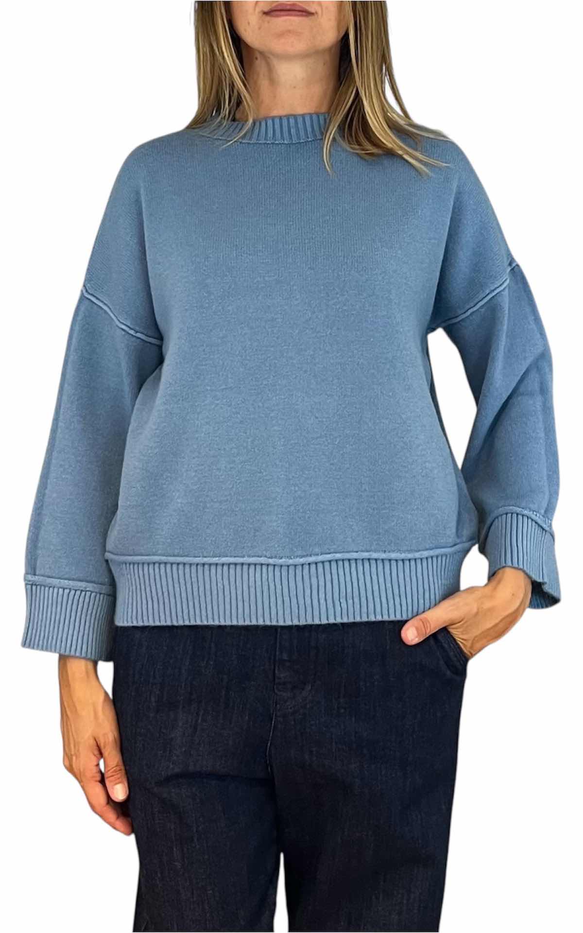 Initial - Maglia manica coste - celeste