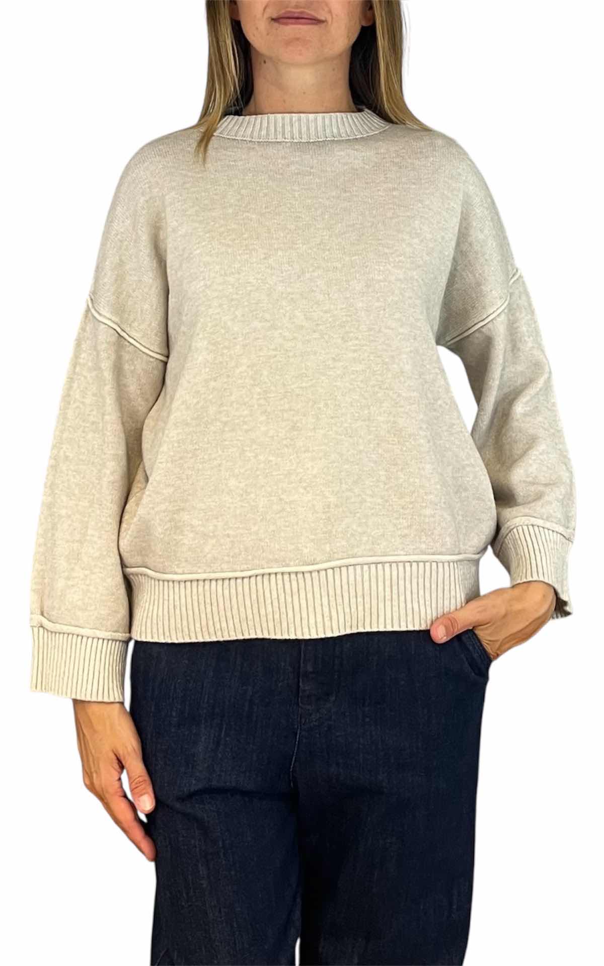 Initial - Maglia manica coste - burro