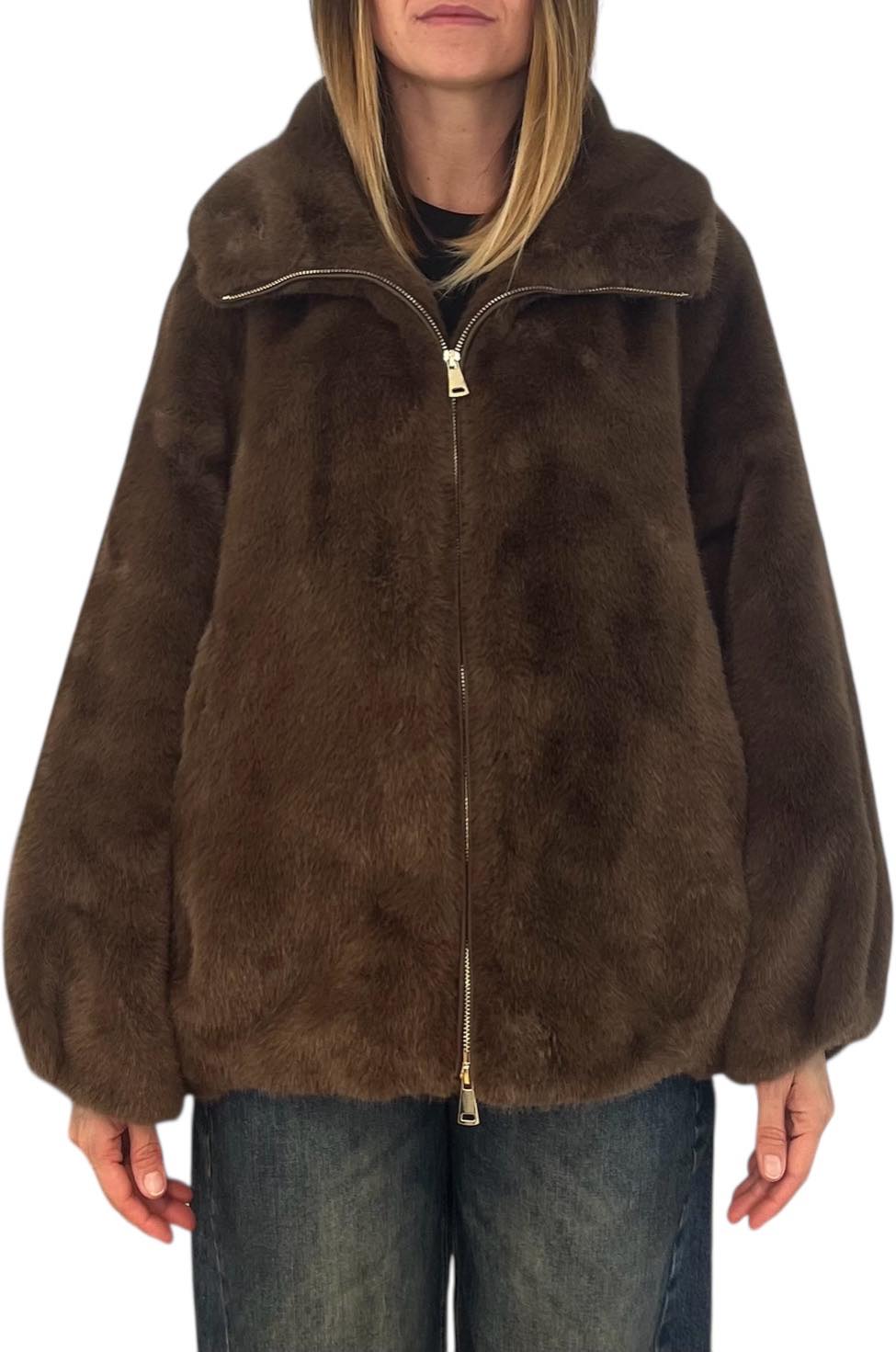 Off-On - ecopelliccia con zip - moro