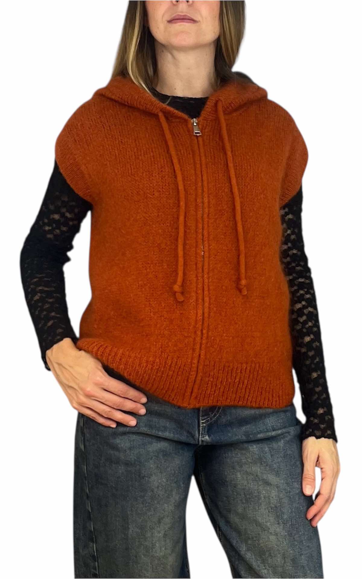 Off-On - Gilet in mohar con zip - coccio