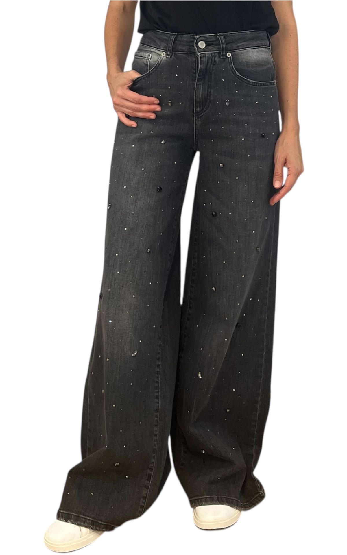 Initial - Jeans palazzo - NIA black applicazioni