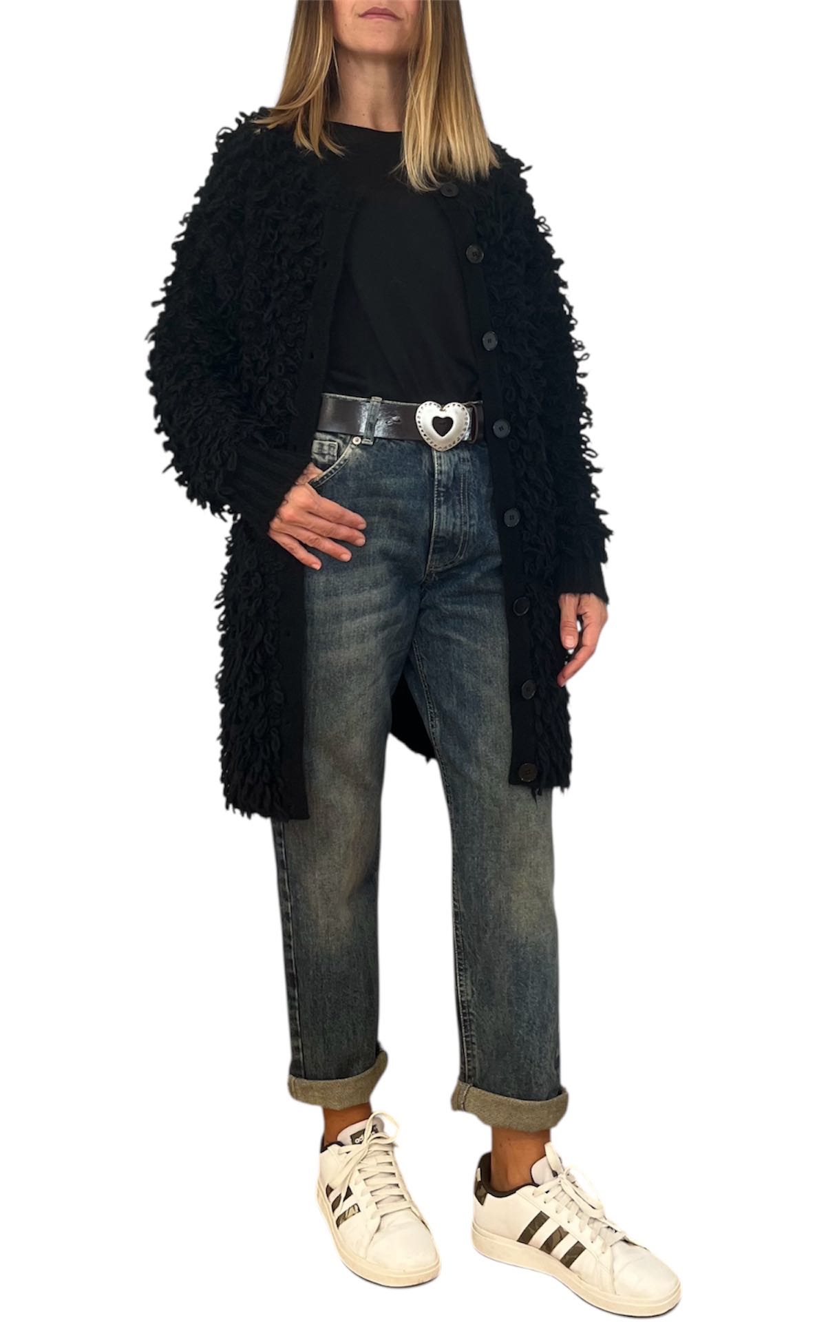 Off-On - Cardigan lungo pelliccia - nero