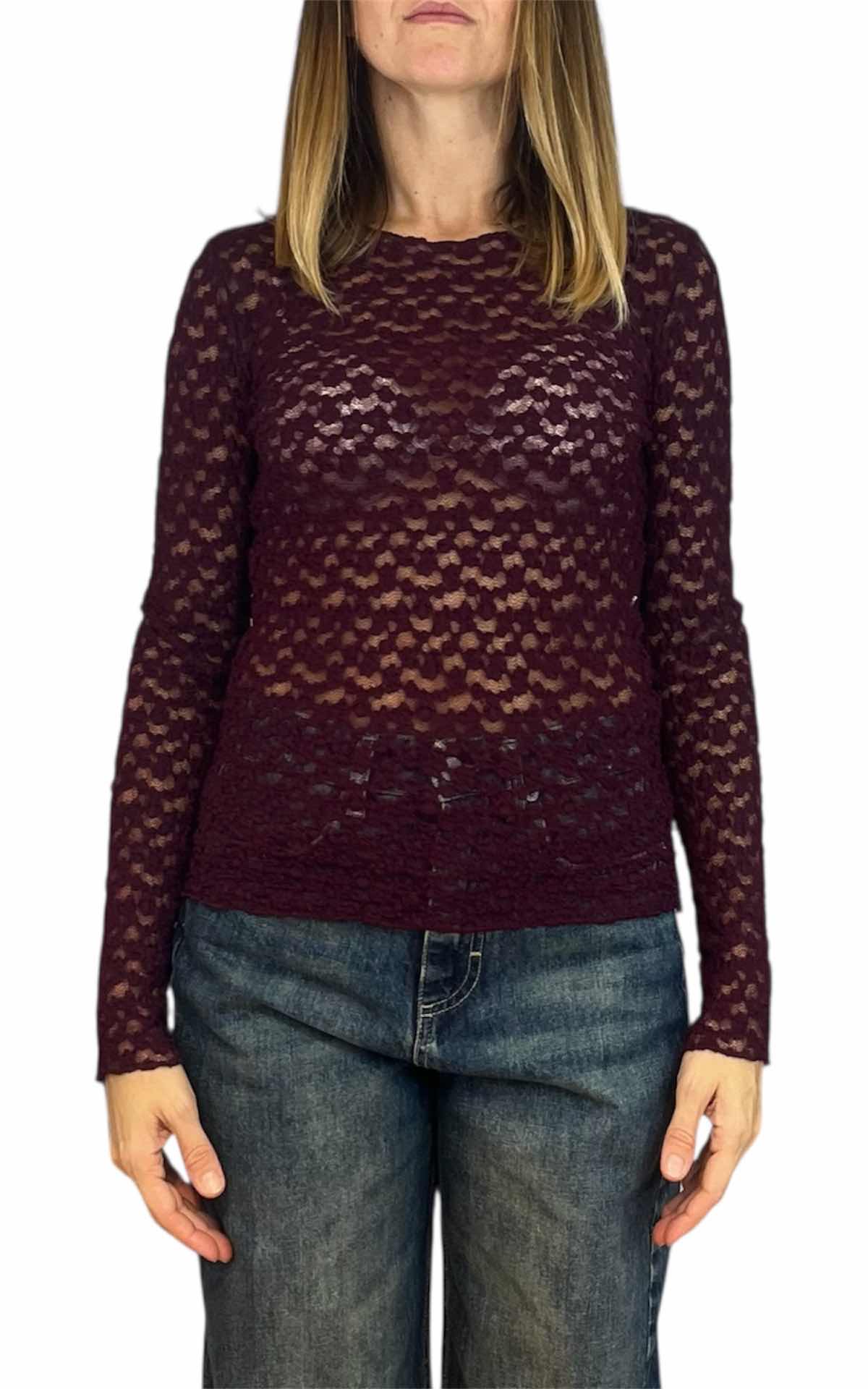 Off-On - t-shirt in pizzo - prugna