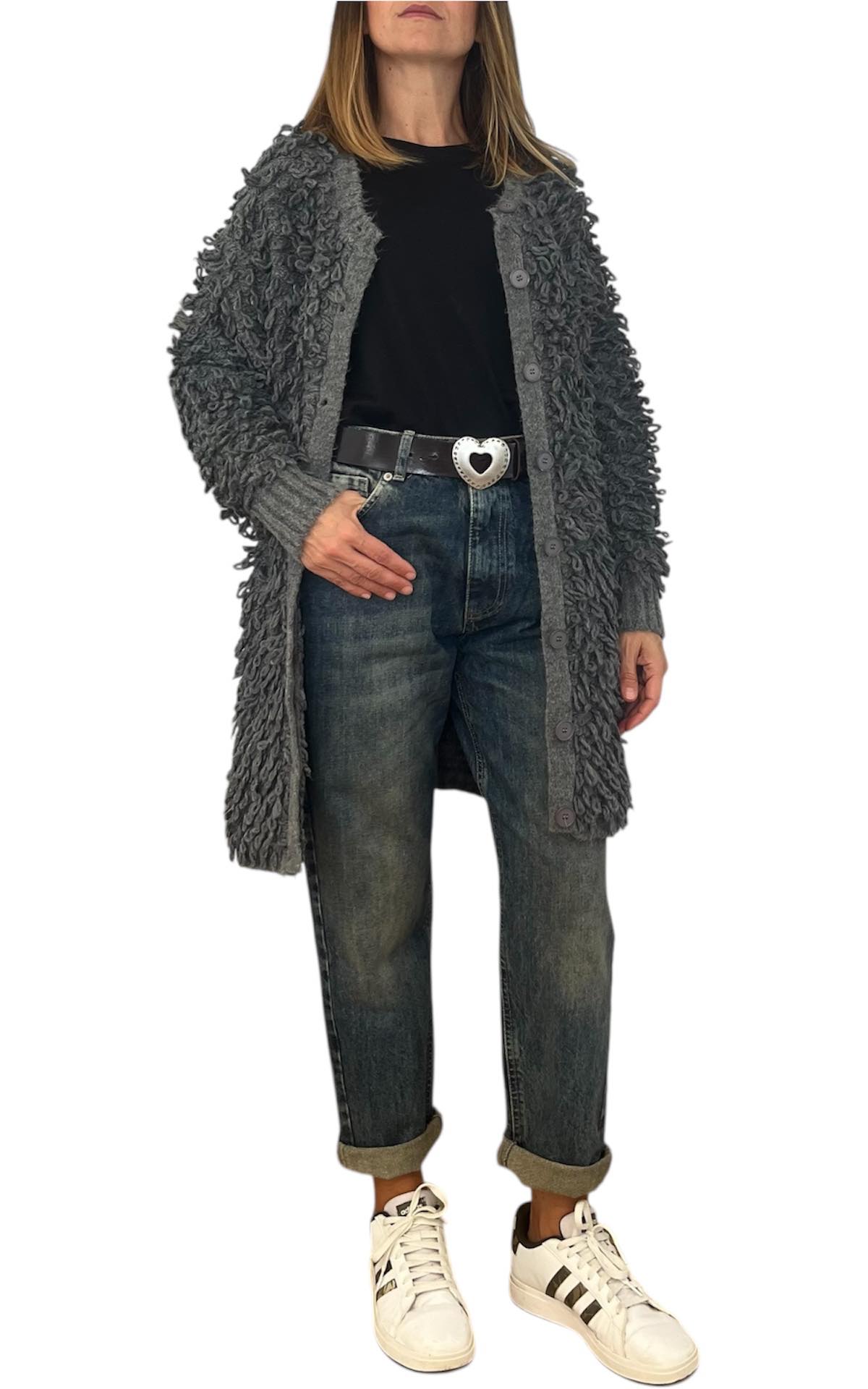 Off-On - Cardigan lungo pelliccia - grigio