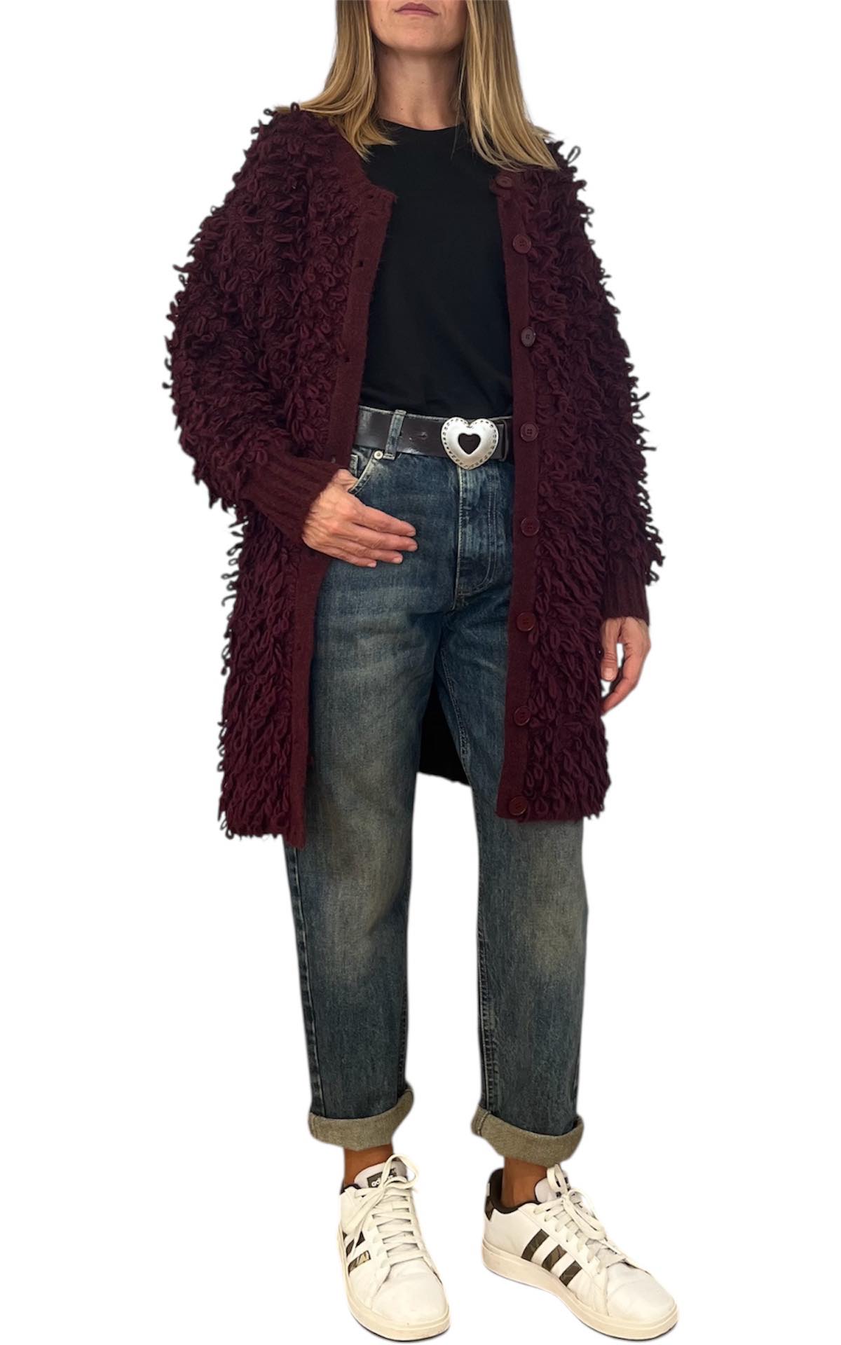 Off-On - Cardigan lungo pelliccia - Bordeaux